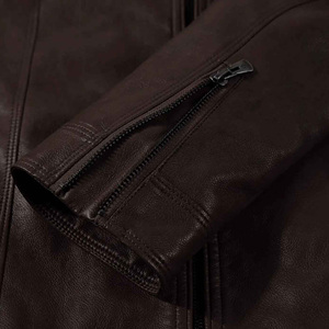 Veste en cuir de vache noir pour homme, 100% de haute qualité, confortable, respirante, hiver, manches longues, col montant, streetwear, garniture en fourrure - Product Image 5