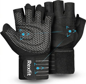 Professional Rexfit Half Finger Gym Fitness Gloves Breathable Mesh <b>Adjustable</b> Wrist <b>Strap</b> Non Slip Training Gloves Unisex - Product Image 2