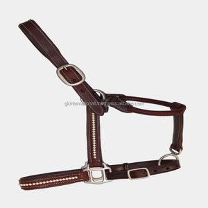 Cabestro de caballo de cuero acolchado resistente y duradero, cabestro de Carreras de Caballos de latón macizo ajustable completo y accesorios a bajo precio - Product Image 3