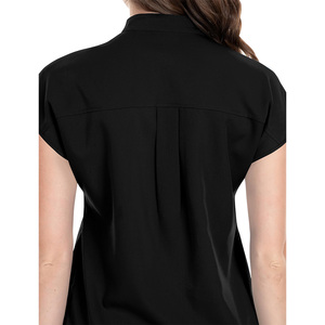 Conjunto de uniforme médico personalizado para mujer, negro, con blusa de manga corta y pantalones jogger, de tejido de poliéster, para hospital, con detección de agujas - Product Image 4