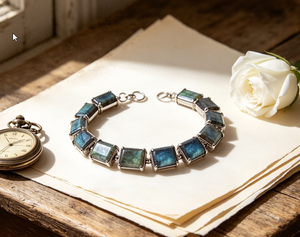 925 <b>Silver</b> Geometric Lapis Lazuli <b>Beaded</b> Bracelet Classic Style Unisex Everyday Wear - Product Image 1