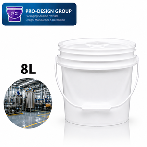 8L Plastic <b>Bucket</b> <b>with</b> Handle and Flat <b>Lid</b> for Industrial Use, Leak-Proof Round Container - Product Image 1