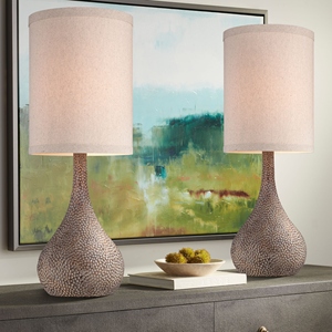 Elegant design Hammered Brown <b>Table</b> Lamp Set of 2 Textured Metal Base Linen Fabric Shade Elegant <b>Bedside</b> Nightstand - Product Image 5
