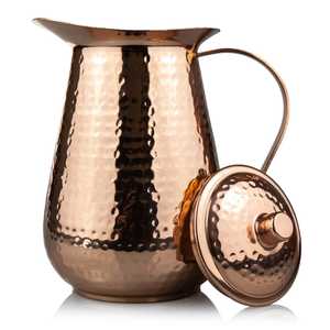 Hammered Copper Pitcher with Brass Handle and Lid Honeycomb Pattern Rustic Handcrafted Drinkware Traditional - Product Image 2