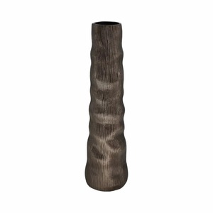 Vase à fleurs en métal fait main Black Ember avec texture côtelée, design rustique, porte-fleurs décoratif - Product Image 1