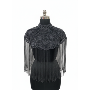 Luxury <b>Beaded</b> <b>Fringe</b> Shoulder Cape Embroidered Elegant Overlay for Women Evening Formal Party Wear Export Quality Collection - Product Image 1