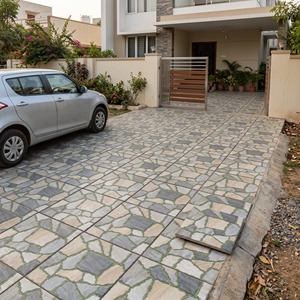 Carreaux de sol extérieurs vitrifiés robustes 400x400mm 12mm, finition perforée antidérapante pour parking, allée, jardin, passerelle, usage commercial - Product Image 3