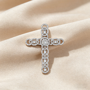 CUSTOM SILVER 10K/14K/18K GOLD PLATED LAB GROWN CVD DIAMOND CLASSIC ENGAGEMENT <b>GIFT</b> SWEATER CHAIN NECKLACE CROSS PENDANT - Product Image 5