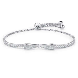 Bracelet chaîne et maillons en or pur 14 carats et argent sterling 925 avec diamant de laboratoire, design nœud papillon tendance, cadeau de Saint-Valentin pour elle - Product Image 1