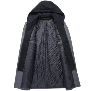 <b>Men's</b> Black <b>Wool</b> Overcoat Knee Length <b>Hooded</b> Winter Duffle Jacket Zipper Button Thick Warm <b>Coat</b> - Product Image 3