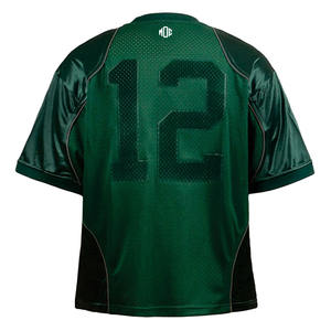 เสื้อฟุตบอลอเมริกันตาข่ายสีเขียวระบายอากาศได้ดี 220GSM ทรงโอเวอร์ไซส์ หมายเลขปั๊มนูน แผงแบบกำหนดเอง เสื้อฟุตบอลกีฬา ขายส่ง - Product Image 5