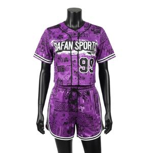 Ensemble short et maillot de baseball pour femme en polyester respirant de qualité supérieure avec logo personnalisé par sublimation, ensembles pour femme 100% coton - Product Image 1
