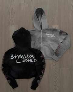 Ensemble sweat à capuche surdimensionné personnalisé avec strass et pantalon de survêtement taille haute vintage ample à jambes larges, ensemble de survêtement orné de strass - Product Image 2