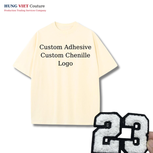 Custom Unisex <b>T</b>-<b>shirt</b> Fabric With 3D Tag Design Iron Logo Chenille Patch Alphabet Badges made in Viet Nam - Product Image 3