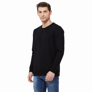 Pull en tricot à col rond à manches longues pour homme, noir, coupe classique, vêtements décontractés, 100% coton, couleur unie, design col rond - Product Image 3