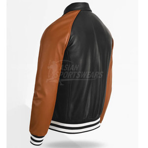 Chaquetas Varsity de Cuero para Uso Diario Informal, Corte Estándar, Cómodas, con Puños Acanalados - Product Image 3
