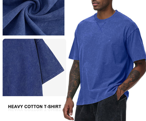 Camiseta Oversize Azul Lavado Ácido para Hombre, Algodón Pesado Desgastado, con Logo Personalizado, Estilo Urbano, Relajada, para Uso Diario, Venta al por Mayor - Product Image 6
