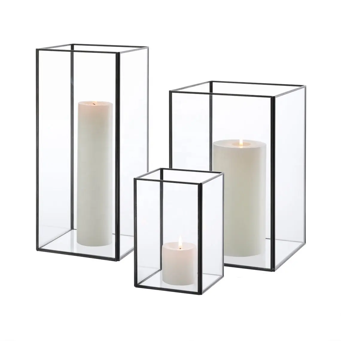 Прозрачный стеклянный Черный Каркас фонарь для свечей в виде урагана, Прозрачный кристаллический квадратный стеклянный ящик для стола