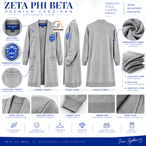 Greek Clothing Apparel Zeta Phi Beta Long Cardigan Gray Embroidered Logo Women's <b>Plus</b> <b>Size</b> Casual <b>Sweater</b> Winter 100% Polyester - Product Image 5