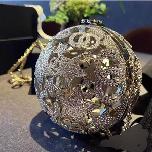 Vintage Lady Fashion Metal Hollow Out <b>Crystal</b> <b>Ball</b> Bag with Stars and Logo Design 7 Inch Single Chain Shoulder Bag - Product Image 1