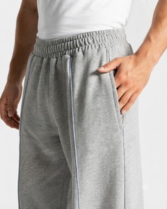 Men's Custom Light Grey <b>Oversized</b> Contrastline Tracksuit Set Premium Quality Cotton Fleece Hoodie & Wide Leg <b>Sweatpants</b> OEM - Product Image 6