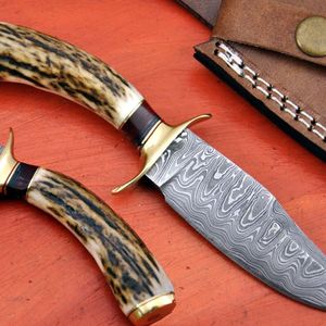 Couteau Bowie artisanal en acier Damas D2, manche en os, étui en cuir fin, couteau de camping industriel DIY pour l'extérieur, OEM - Product Image 6