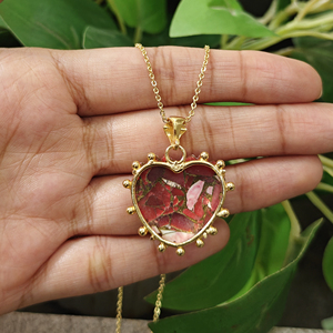 Collar con Colgante en Forma de Corazón de Cobre Rojo, Turquesa y Circonita Negra, Cadena de Latón Chapada en Oro de 18k, Regalo de Moda para Ella - Product Image 6