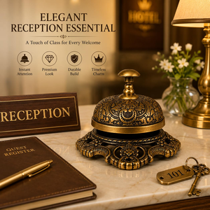 Campana de Escritorio Clásica Antigua de Latón Macizo con Diseño Floral, Campana de Mesa Decorativa Vintage para Hotel, Restaurante, Recepción, Oficina - Product Image 6