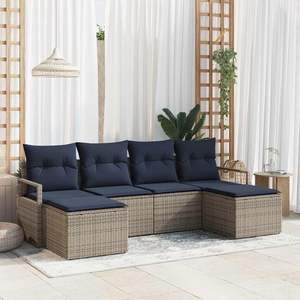 Poly Rattan Garden <b>Sofa</b> <b>Set</b> 6 Piece Grey Outdoor Furniture Waterproof Cushions Contemporary Design - Product Image 1