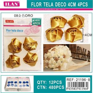Fiore decorativo in tessuto Ilan 4 cm oro 4 pezzi per artigianato e decorazione - Product Image 3
