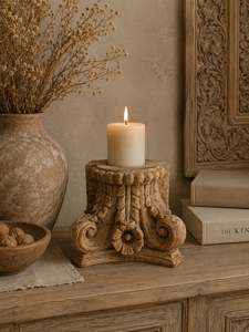 Vintage Reclaimed Wood Pillar Base Candle Holder Stand Floral Hand Carved <b>Rustic</b> Decor for Garden <b>Console</b> <b>Table</b> Living Room - Product Image 4
