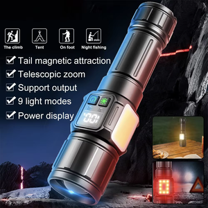 Lampe torche tactique à LED blanche rechargeable par USB avec zoom télescopique COB à longue portée de 1200 m, aimant de queue d'affichage haute puissance - Product Image 5