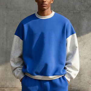 Contrast sleeve Crewneck Thick Warm Soft <b>Fleece</b> Embroidery Pattern Hip Hop Urban Style Male Outerwear Designer sweatshirt - Product Image 6