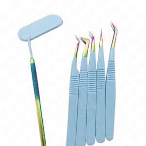 แหนบต่อขนตาเคลือบสีฟ้าสกายบลู พร้อมปลายสีรุ้ง และชุดกระจกติดขนตา สำหรับมืออาชีพ - Product Image 2