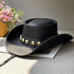 Chapeau de soleil ethnique pour le printemps et chapeau de cowboy occidental style jazz à large bord Fedora décontracté pour couple tendance - Product Image 5