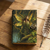 Carnet de notes en cuir fait main, Grimoire des Ombres avec serrure, style classique vintage Wiccan, 120 pages, papier à bords festonnés