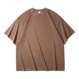 เสื้อยืดคอตตอนหนาน้ำหนักมากทรงสลิมแขนสั้นสำหรับผู้ชาย ล้างสีแบบแอซิดวอช พร้อมพิมพ์โลโก้ตามสั่ง ขายส่งแบบลายเรียบ - Product Image 4