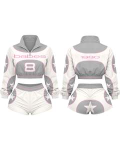 Custom Logo Women's Two Pcs Set Vintage Printed Hooded Breathable <b>Tracksuits</b> Jacket and Shorts Set <b>Tracksuits</b> Sweatsuits Hoodie - Product Image 3