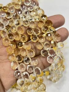 Cuentas facetadas de cuarzo citrino natural con tonalidades, forma de corazón, tamaño 6-7 mm aprox. Cadena de 8 Pulgadas - Product Image 5