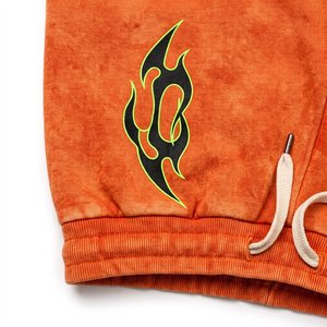 <b>Men's</b> Orange Flame Print <b>Hoodie</b> & <b>Shorts</b> Tracksuit Streetwear <b>Set</b> Custom Logo Sublimation Printed Summer Wear - Product Image 6