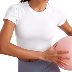 White Raglan Women Yoga Crop Tops Seamless Nylon Spandex Smooth Touch Durable Exercise Fitness Yoga Tops - Product Image 3