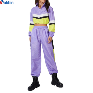 Hot Selling Custom Polyester Color Block Half Zip Jacket & Jogger Pants Outfits <b>Women</b> <b>Windbreaker</b> Tracksuit Sweatsuit 2 Pcs Set - Product Image 1