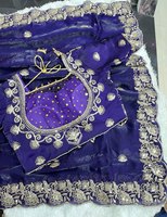 Sari en satin Royal Fendy brodé, sari élégant en satin avec travail de sequins, sari de créateur Fendy en satin au look riche, sari de luxe en satin avec travail Jaal