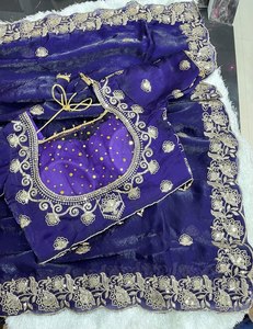 Sari en satin Royal Fendy brodé, sari élégant en satin avec travail de sequins, sari de créateur Fendy en satin au look riche, sari de luxe en satin avec travail Jaal - Product Image 5