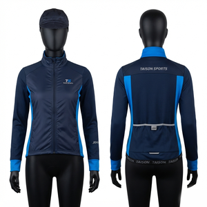 Premium 280 GSM Polyester Hooded <b>Fleece</b> Cycling Training Jacket Waterproof <b>Navy</b> Blue Panels Custom Heat Transfer Logo - Product Image 1