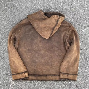 Streetwear 100% Cotton Hoodie Custom Men Heavyweight Oversized Vintage Acid <b>Wash</b> Distressed Raw Hem Premium Quality OEM ODM - Product Image 2