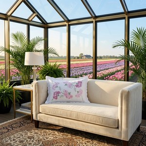 Funda de Almohada Bordada con Hortensias de Lujo - Algodón Blanco con Borde Festoneado, Fundas Europeas para Sofá, Dormitorio, Sala de Estar, Decoración de Hotel - Product Image 4