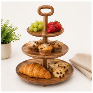 Premium 3-<b>Tier</b> Wooden <b>Cake</b> Stand & Dessert Display Tower Elegant Acacia Wood Wedding Cupcake Stand Tiered Serving Tray - Product Image 4