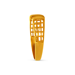 Sculpted Grid <b>Men</b> Gold <b>Ring</b> Premium Matte Finish Gold Plated Geometric Wide Band <b>Ring</b> <b>for</b> Women Elegant Statement Finger Jewelry - Product Image 4