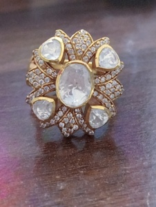Amaira Jewels Floral <b>Cocktail</b> <b>Ring</b> Oval Moissainite Pave Setting Silver 18K <b>Gold</b> Plated Women's Wedding Jewelry Classic Style - Product Image 1